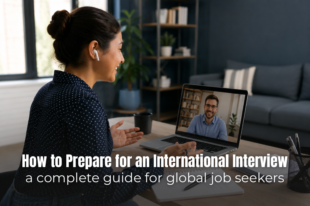 Professional preparing for an international job interview
