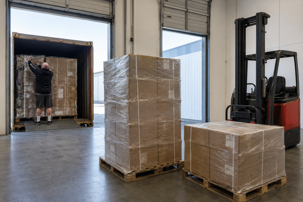 Truck delivering Amazon FBA shipment to warehouse