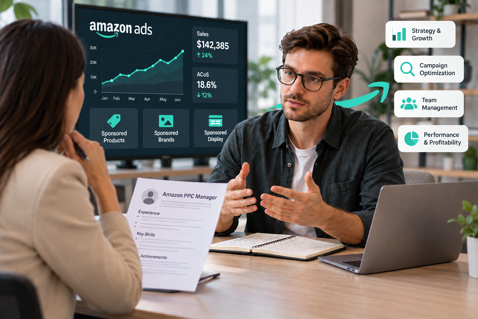 Hiring manager interviewing an Amazon PPC Manager for an eCommerce business